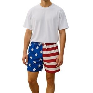 Walnut & 39th Men's Bioworld Elastic Waist American Flag Swim Shorts Size L NWT